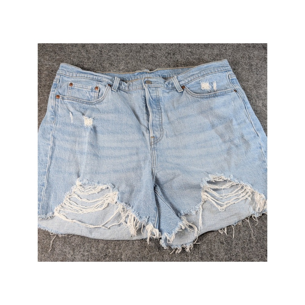 Levis 501 Original Distressed Denim Shorts Light Wash Button Fly 18W